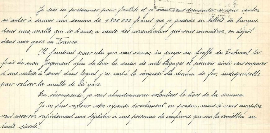 Lettre du prisonnier espagnol arnaque du 19e siècle
